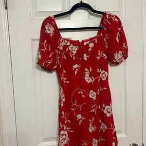 Altar'd State Red and White Floral Midi Dress
